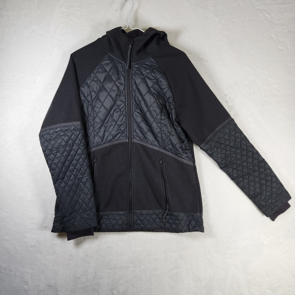 Champion Women's Full Zip Hoodie Jacket‎ Quilted Panel Black Casual Athleisure
